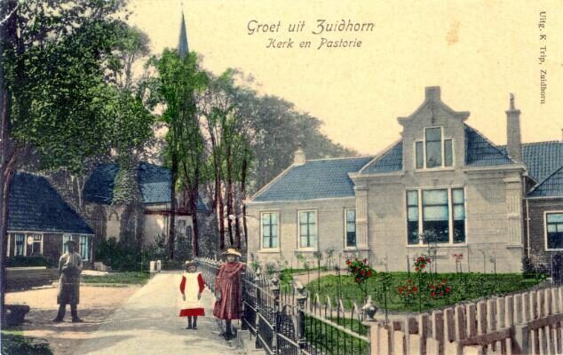 Kerk en pastorie Kerkstraat Zuidhorn 1905